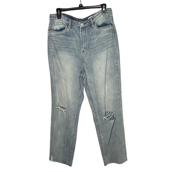 Blank NYC The Madison Crop Raw Hem Light Blue Denim Distressed Jeans Size 31 - Picture 1 of 11